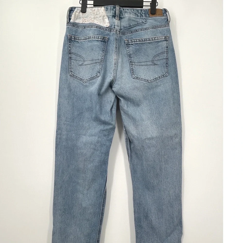 American Eagle Womens Jeans 6 Short Distressed Ripped Raw Hem Straight Leg Blue